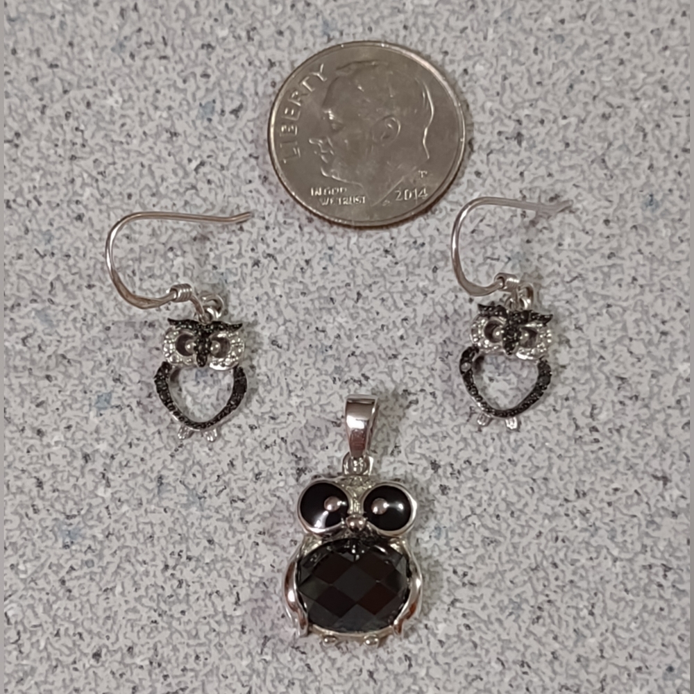 Firm Final price!*Sterling Onyx/diamond owls